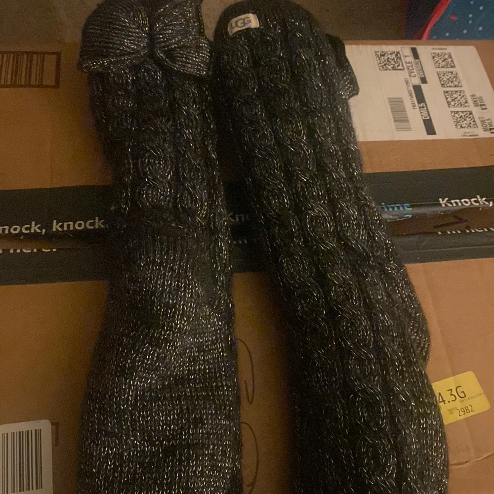 Black and silver thick fuzzy UGG socks - Picture 1 of 1